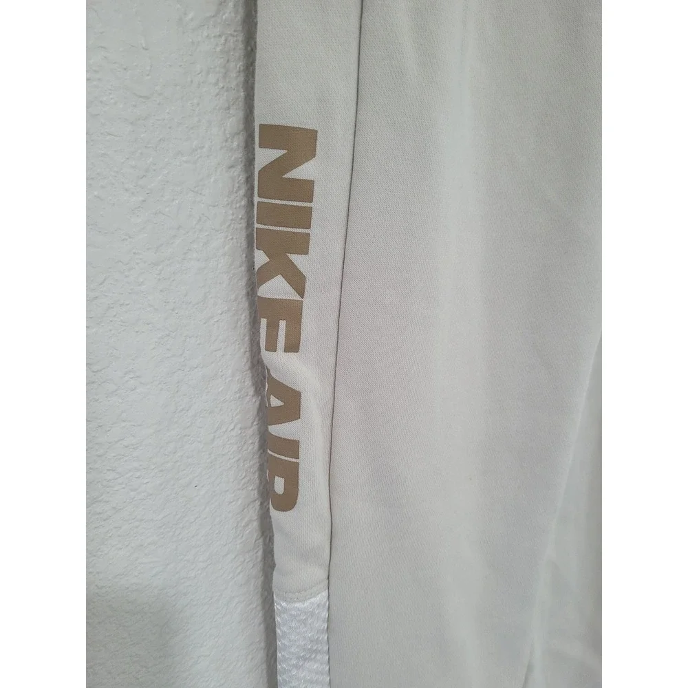 Nike Air Joggers Oatmeal Gold Metallic Logo Mesh Panel Fleece Kids Small #2